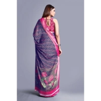 Women's Viscose Rayon Printed Saree With Unstitched Blouse (Navy Blue) - Navy Blue