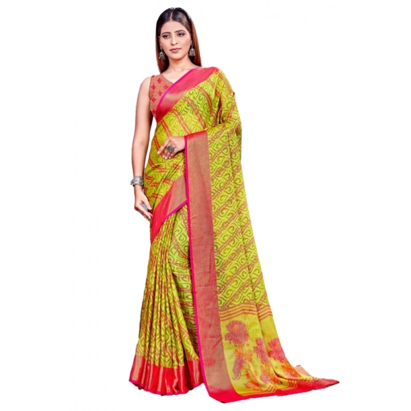 Women's Viscose Rayon Printed Saree With Unstitched Blouse (Green) - Green