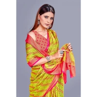 Women's Viscose Rayon Printed Saree With Unstitched Blouse (Green) - Green