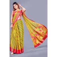 Women's Viscose Rayon Printed Saree With Unstitched Blouse (Green) - Green