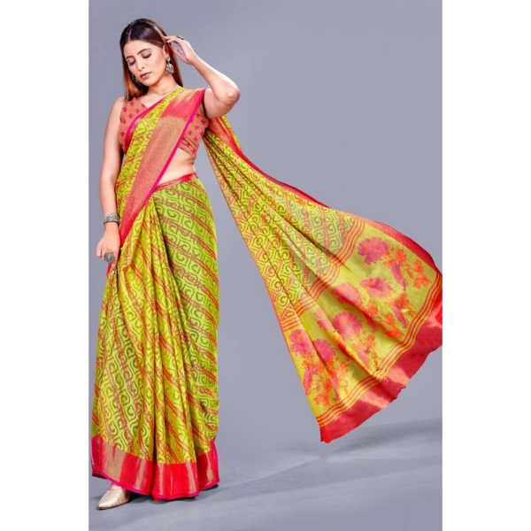 Women's Viscose Rayon Printed Saree With Unstitched Blouse (Green) - Green