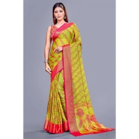 Women's Viscose Rayon Printed Saree With Unstitched Blouse (Green) - Green