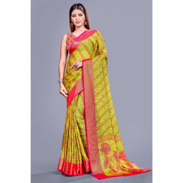 Women's Viscose Rayon Printed Saree With Unstitched Blouse (Green) - Green