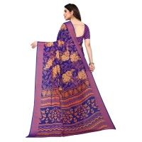 Women's Viscose Rayon Printed Saree With Unstitched Blouse (Blue) - Blue