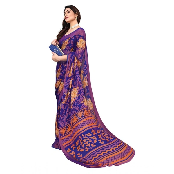 Women's Viscose Rayon Printed Saree With Unstitched Blouse (Blue) - Blue