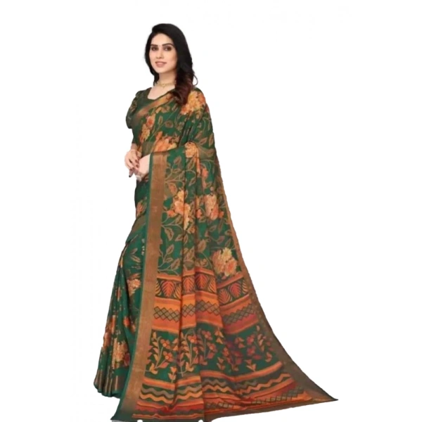 Women's Viscose Rayon Printed Saree With Unstitched Blouse (Green) - Green