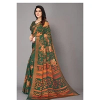 Women's Viscose Rayon Printed Saree With Unstitched Blouse (Green) - Green