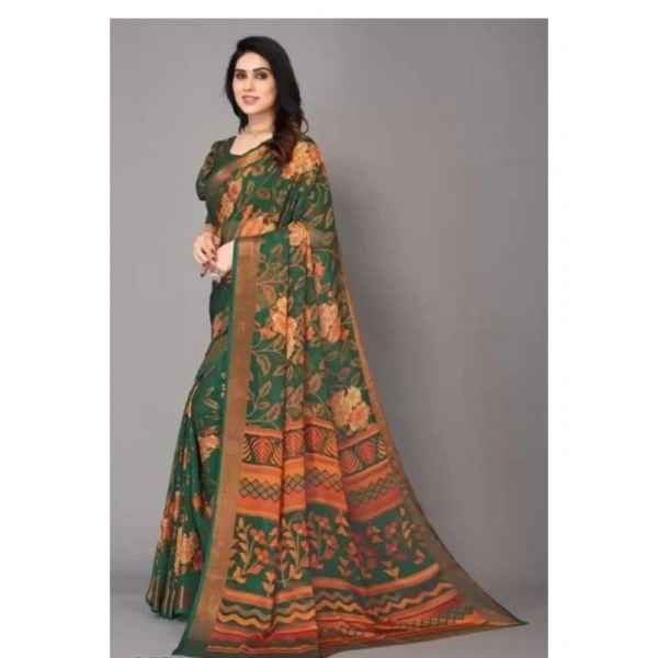 Women's Viscose Rayon Printed Saree With Unstitched Blouse (Green) - Green
