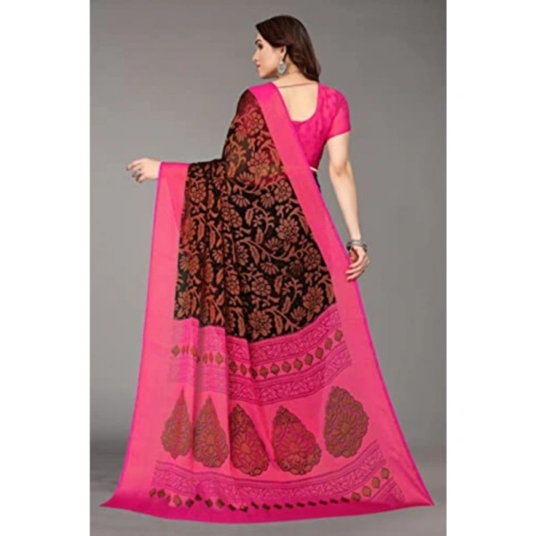 Women's Viscose Rayon Printed Saree With Unstitched Blouse (Black) - Black