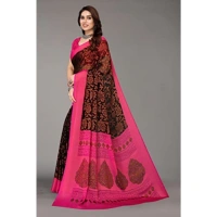 Women's Viscose Rayon Printed Saree With Unstitched Blouse (Black) - Black
