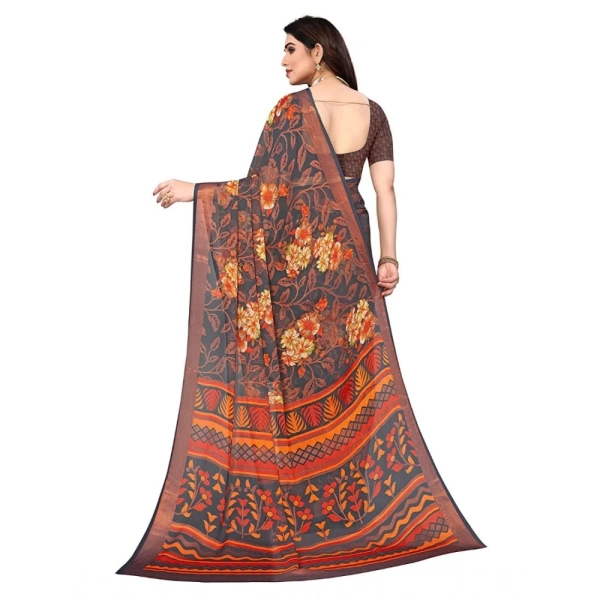 Women's Viscose Rayon Printed Saree With Unstitched Blouse (Grey) - Grey