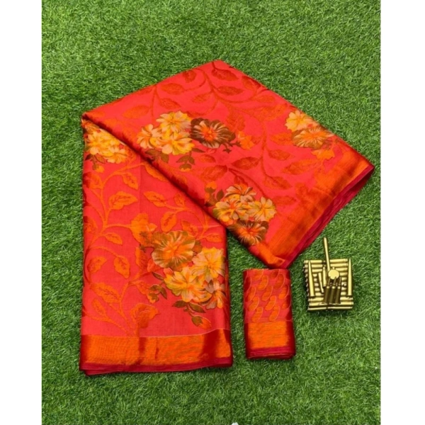 Women's Viscose Rayon Printed Saree With Unstitched Blouse (Red) - Red