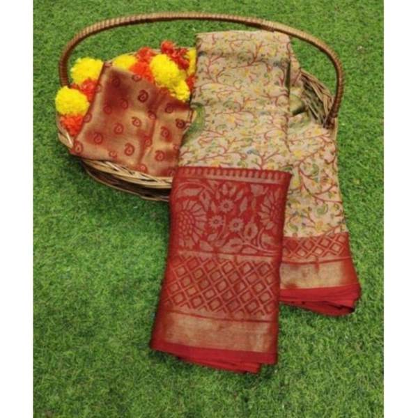 Women's Viscose Rayon Printed Saree With Unstitched Blouse (Red) - Red