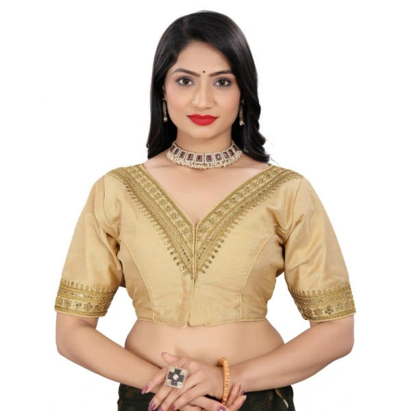 Women's Banglory Embroidery Readymade Blouse (Beige, Size: Free Size)