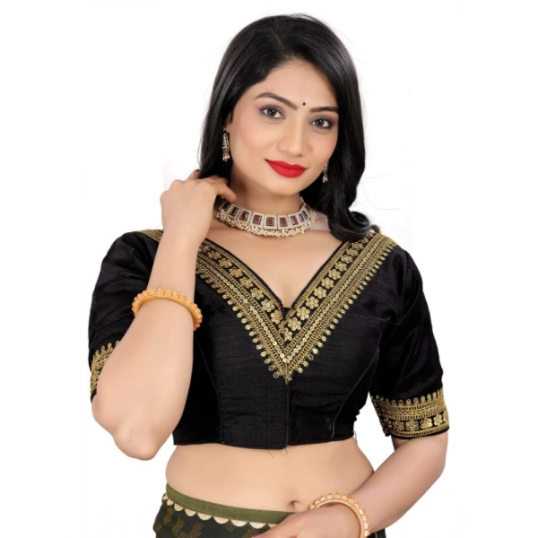 Women's Banglory Embroidery Readymade Blouse (Black, Size: Free Size)