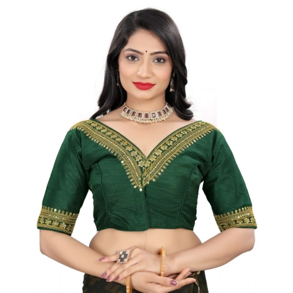 Women's Banglory Embroidery Readymade Blouse (Green, Size: Free Size)