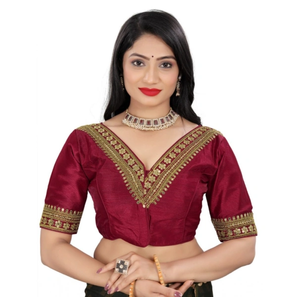Women's Banglory Embroidery Readymade Blouse (Maroon, Size: Free Size)