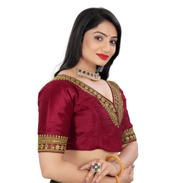 Women's Banglory Embroidery Readymade Blouse (Maroon, Size: Free Size)