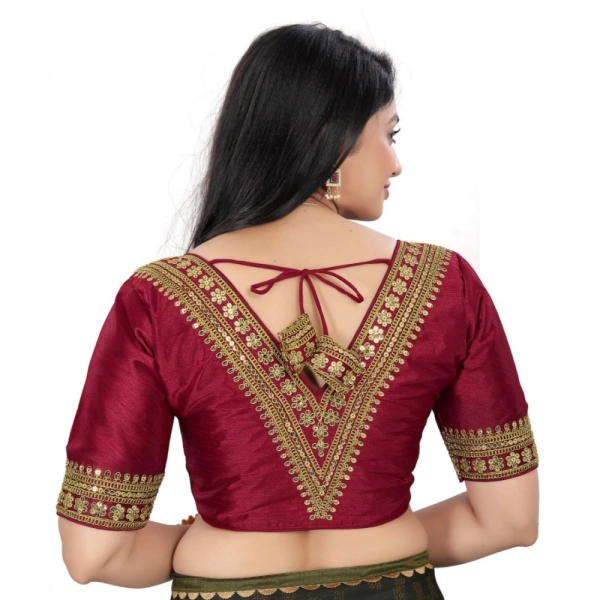 Women's Banglory Embroidery Readymade Blouse (Maroon, Size: Free Size)
