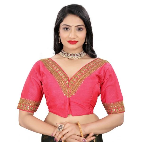 Women's Banglory Embroidery Readymade Blouse (Pink, Size: Free Size)