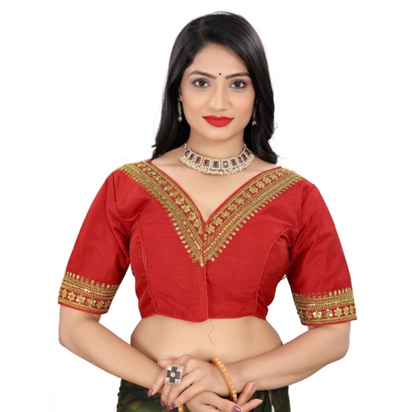 Women's Banglory Embroidery Readymade Blouse (Red, Size: Free Size)