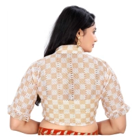 Women's Cotton Blend Checks Readymade Blouse (Beige, Size: Free Size)