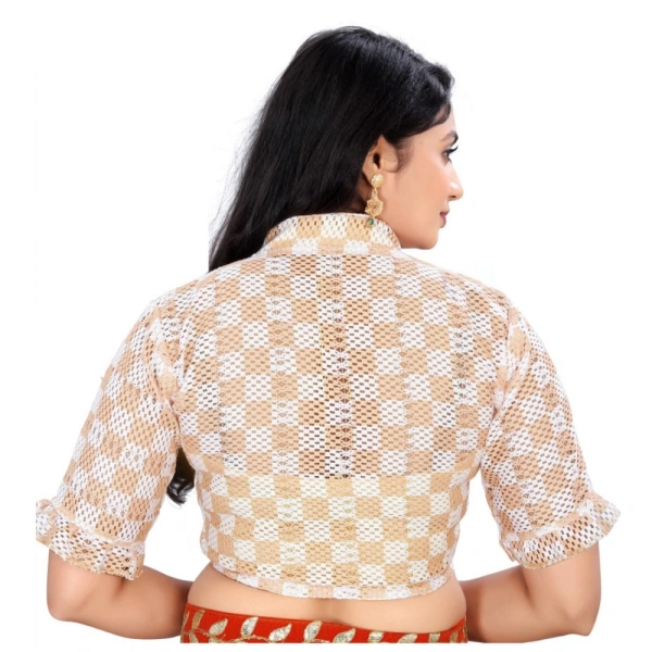 Women's Cotton Blend Checks Readymade Blouse (Beige, Size: Free Size)