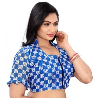 Women's Cotton Blend Checks Readymade Blouse (Blue, Size: Free Size)