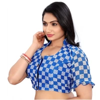 Women's Cotton Blend Checks Readymade Blouse (Blue, Size: Free Size)