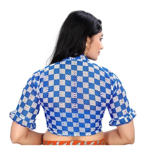 Women's Cotton Blend Checks Readymade Blouse (Blue, Size: Free Size)