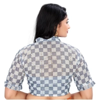 Women's Cotton Blend Checks Readymade Blouse (Grey, Size: Free Size)