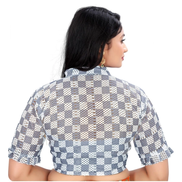 Women's Cotton Blend Checks Readymade Blouse (Grey, Size: Free Size)