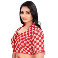 Women's Cotton Blend Checks Readymade Blouse (Red, Size: Free Size)
