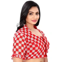 Women's Cotton Blend Checks Readymade Blouse (Red, Size: Free Size)