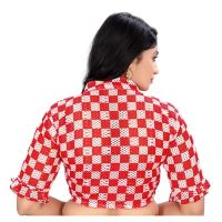 Women's Cotton Blend Checks Readymade Blouse (Red, Size: Free Size)