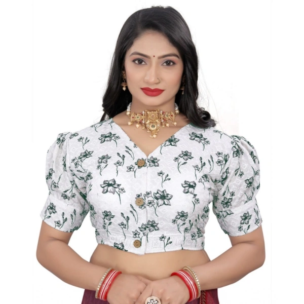Women's Cotton Blend Floral Readymade Blouse (Black, Size: Free Size)