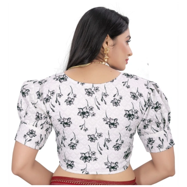 Women's Cotton Blend Floral Readymade Blouse (Black, Size: Free Size)