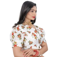 Women's Cotton Blend Floral Readymade Blouse (Orange, Size: Free Size)