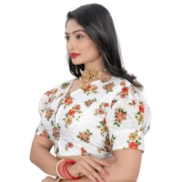 Women's Cotton Blend Floral Readymade Blouse (Orange, Size: Free Size)