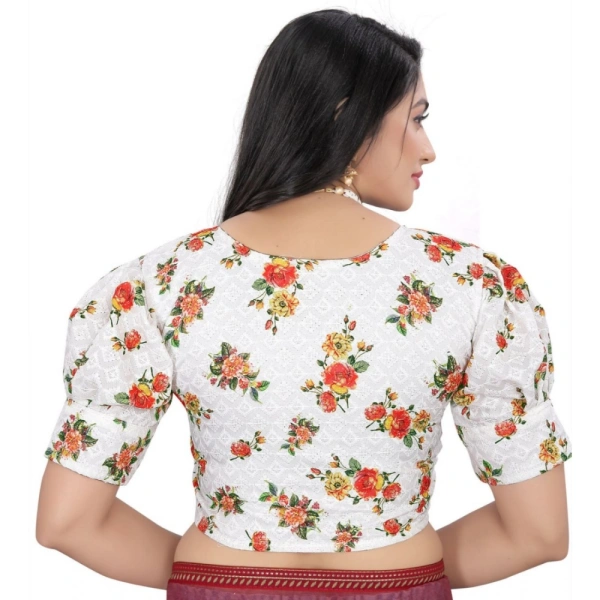 Women's Cotton Blend Floral Readymade Blouse (Orange, Size: Free Size)