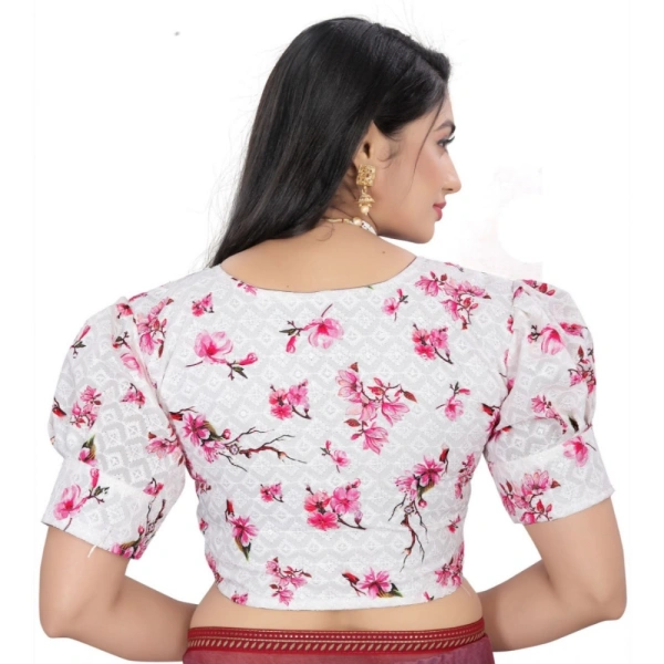 Women's Cotton Blend Floral Readymade Blouse (Pink, Size: Free Size)