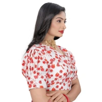 Women's Cotton Blend Floral Readymade Blouse (Red, Size: Free Size)