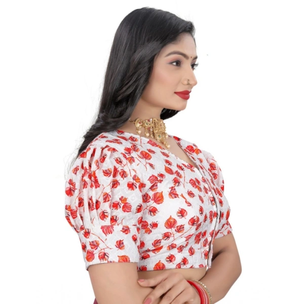 Women's Cotton Blend Floral Readymade Blouse (Red, Size: Free Size)