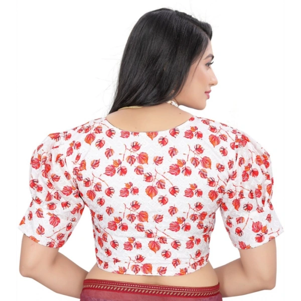 Women's Cotton Blend Floral Readymade Blouse (Red, Size: Free Size)