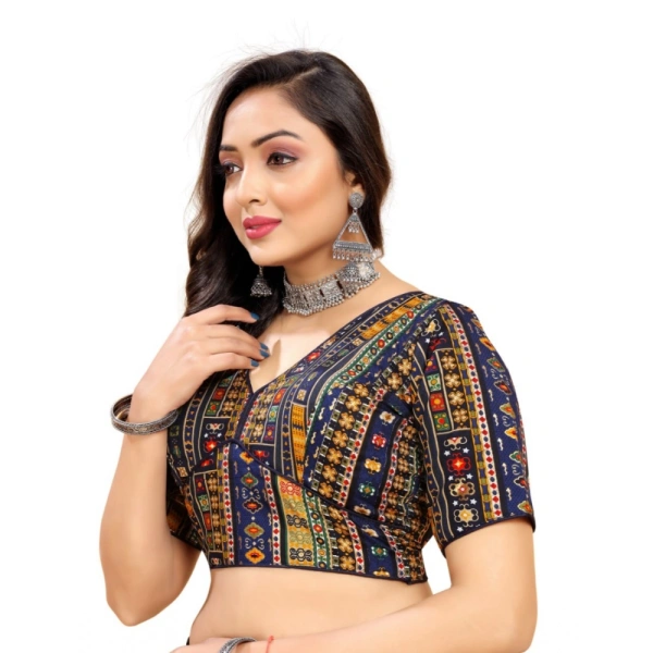 Women's Cotton Blend Plain Readymade Blouse (Navy Blue, Size: Free Size)