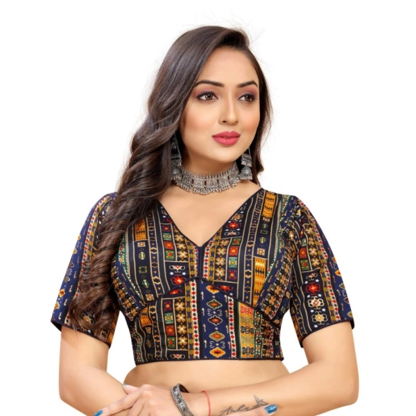 Women's Cotton Blend Plain Readymade Blouse (Navy Blue, Size: Free Size)