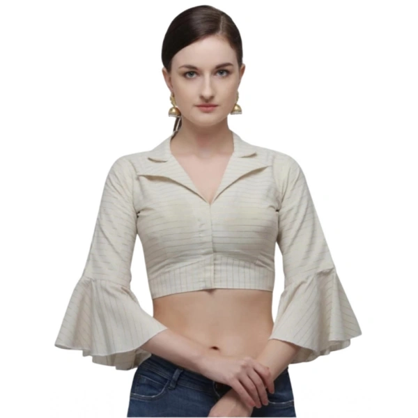 Women's Cotton Striped Readymade Blouse (Beige, Size: Free Size)