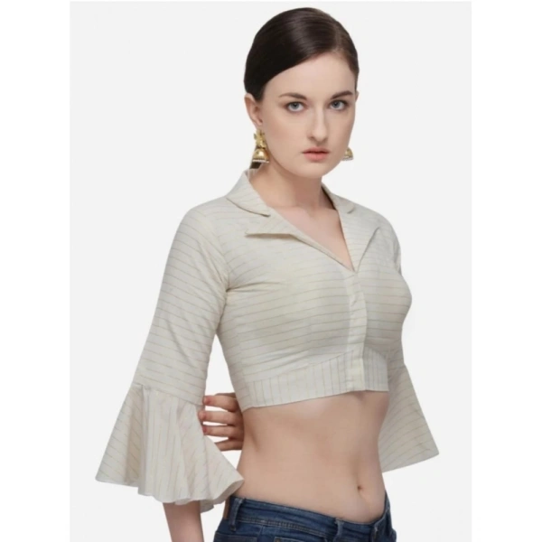 Women's Cotton Striped Readymade Blouse (Beige, Size: Free Size)