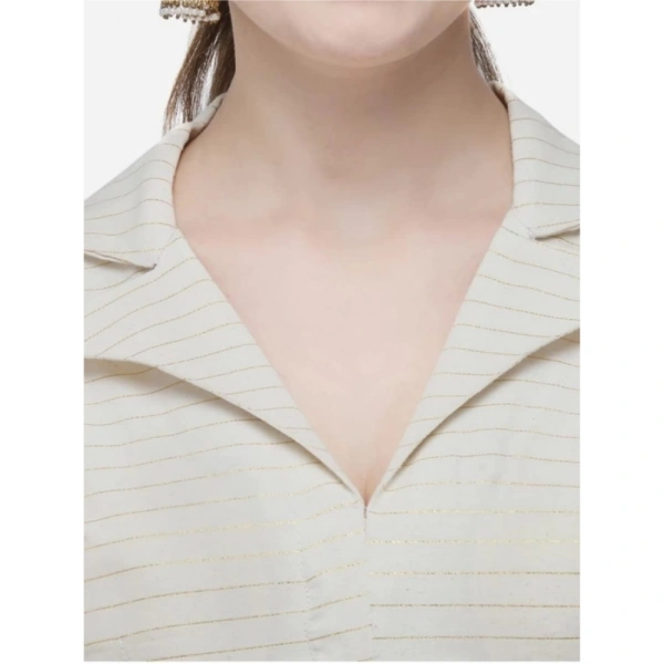 Women's Cotton Striped Readymade Blouse (Beige, Size: Free Size)