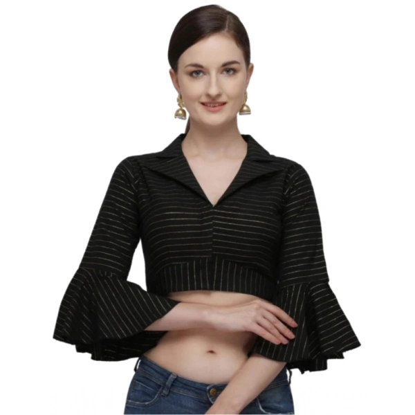 Women's Cotton Striped Readymade Blouse (Black, Size: Free Size)